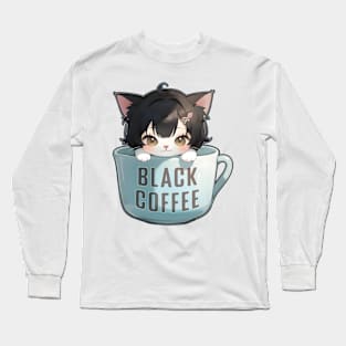 Anime Cup Cat Black Coffee Long Sleeve T-Shirt